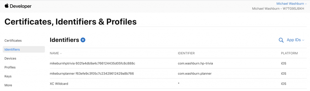 edit apple developer account identifiers